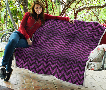 Purple And Black Chevron Pattern Print Quilt
