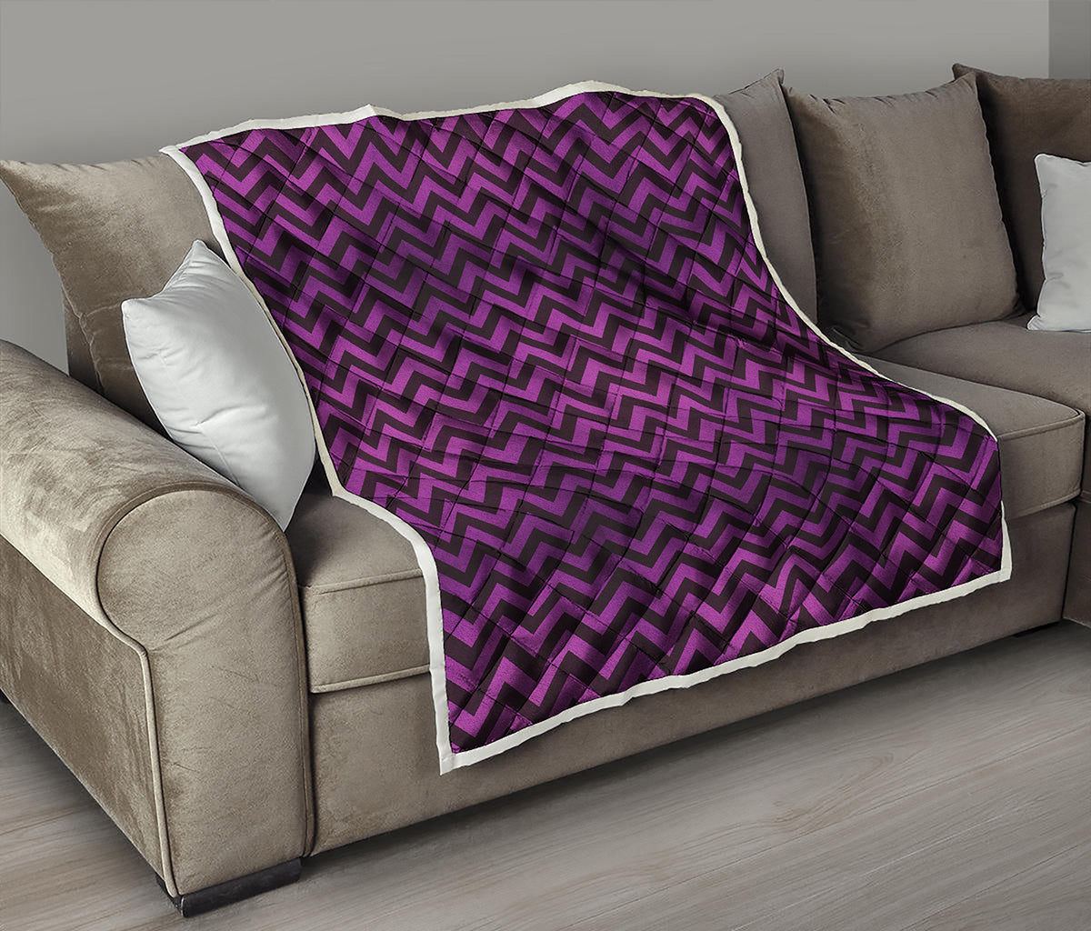 Purple And Black Chevron Pattern Print Quilt
