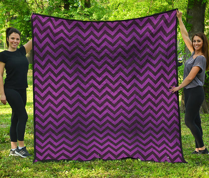 Purple And Black Chevron Pattern Print Quilt