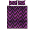 Purple And Black Chevron Pattern Print Quilt Bed Set