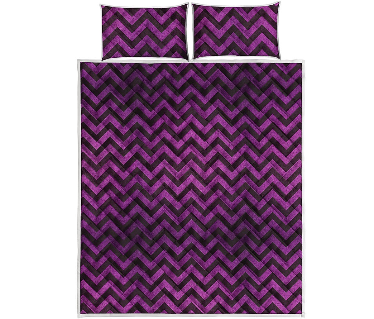 Purple And Black Chevron Pattern Print Quilt Bed Set