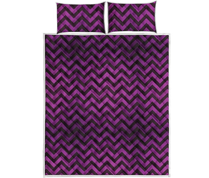 Purple And Black Chevron Pattern Print Quilt Bed Set