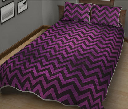 Purple And Black Chevron Pattern Print Quilt Bed Set