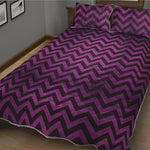 Purple And Black Chevron Pattern Print Quilt Bed Set