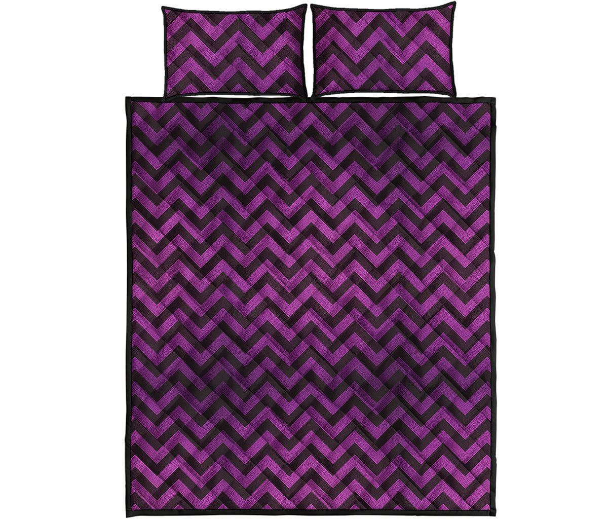 Purple And Black Chevron Pattern Print Quilt Bed Set