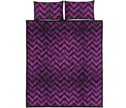 Purple And Black Chevron Pattern Print Quilt Bed Set