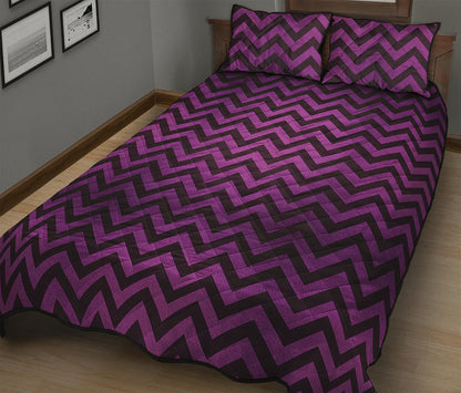 Purple And Black Chevron Pattern Print Quilt Bed Set