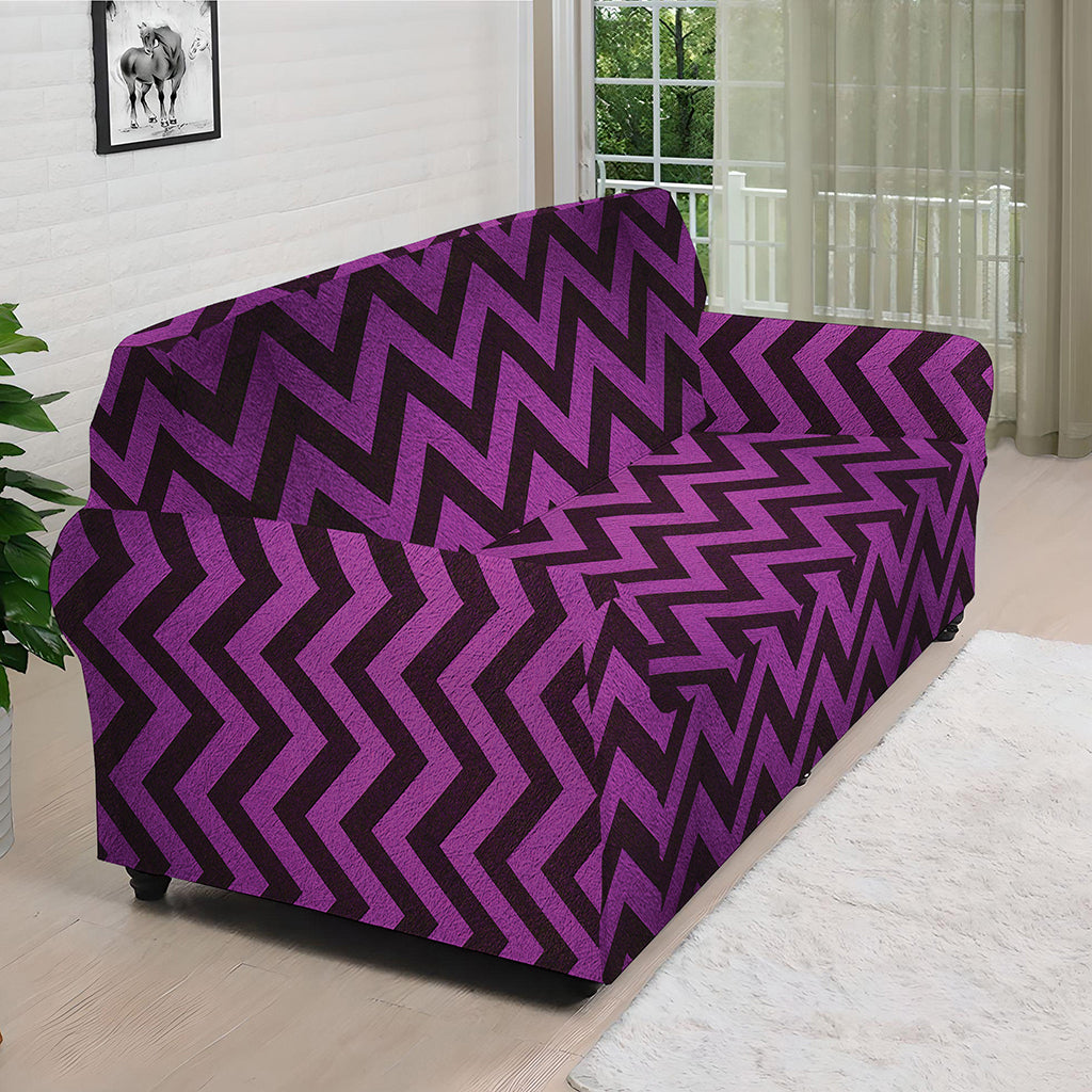 Purple And Black Chevron Pattern Print Sofa Cover