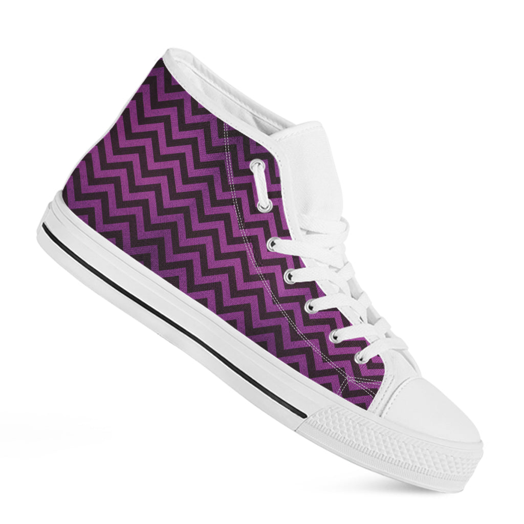 Purple And Black Chevron Pattern Print White High Top Shoes