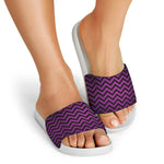 Purple And Black Chevron Pattern Print White Slide Sandals