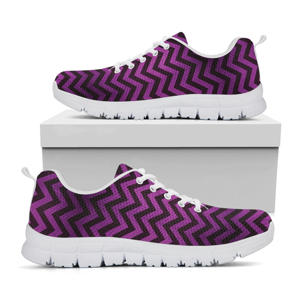 Purple And Black Chevron Pattern Print White Sneakers