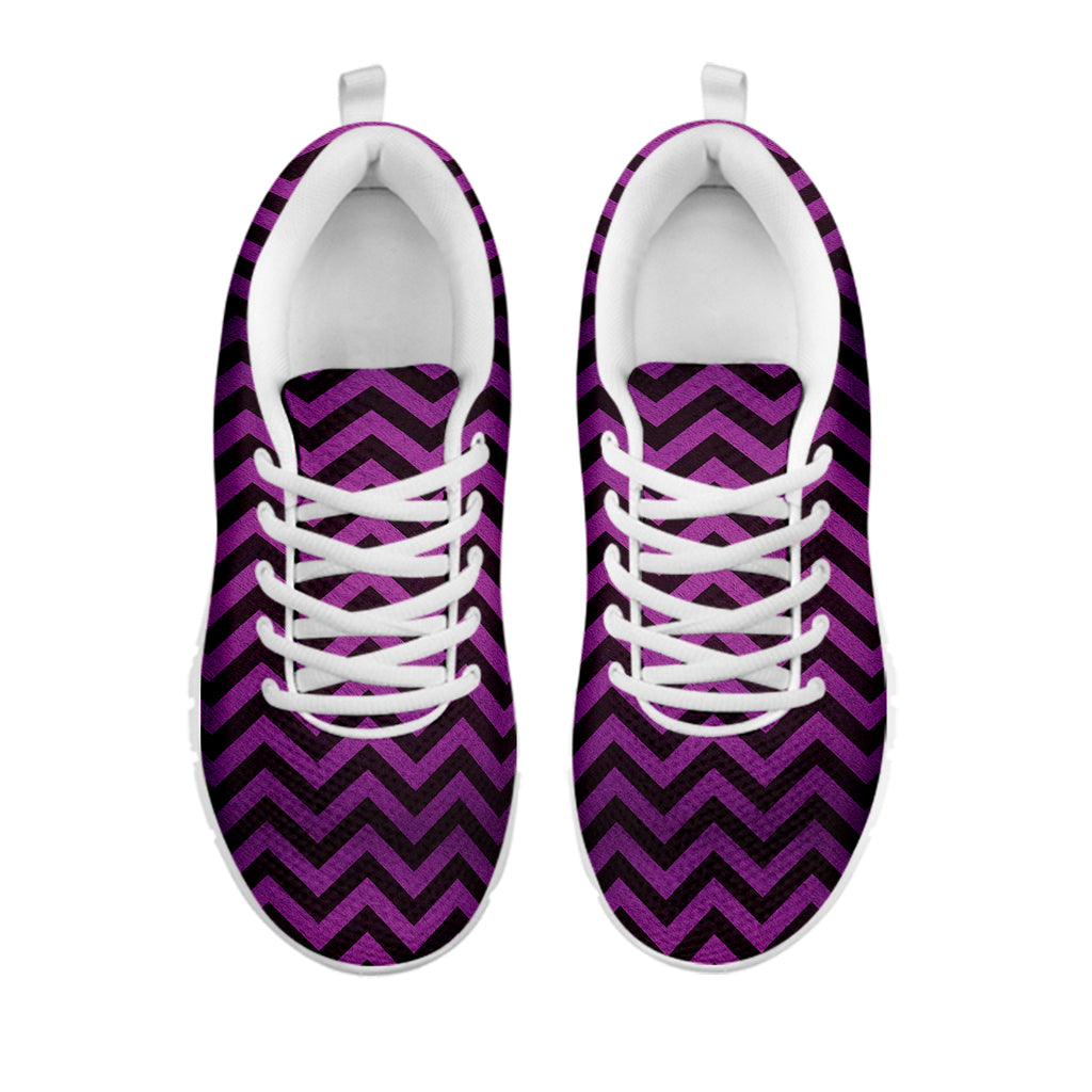 Purple And Black Chevron Pattern Print White Sneakers