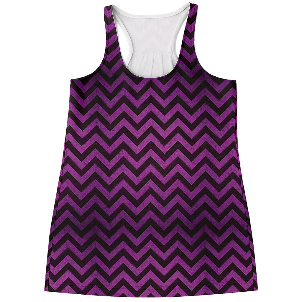 Purple And Black Chevron Pattern Print Women's Racerback Tank Top