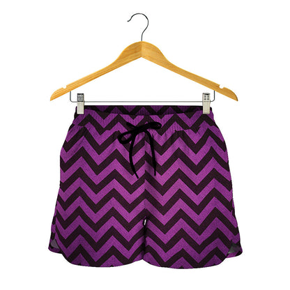 Purple And Black Chevron Pattern Print Women's Shorts