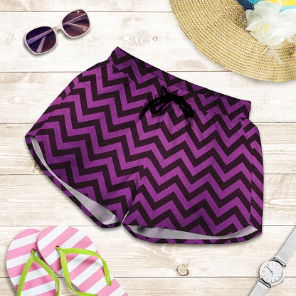 Purple And Black Chevron Pattern Print Women's Shorts