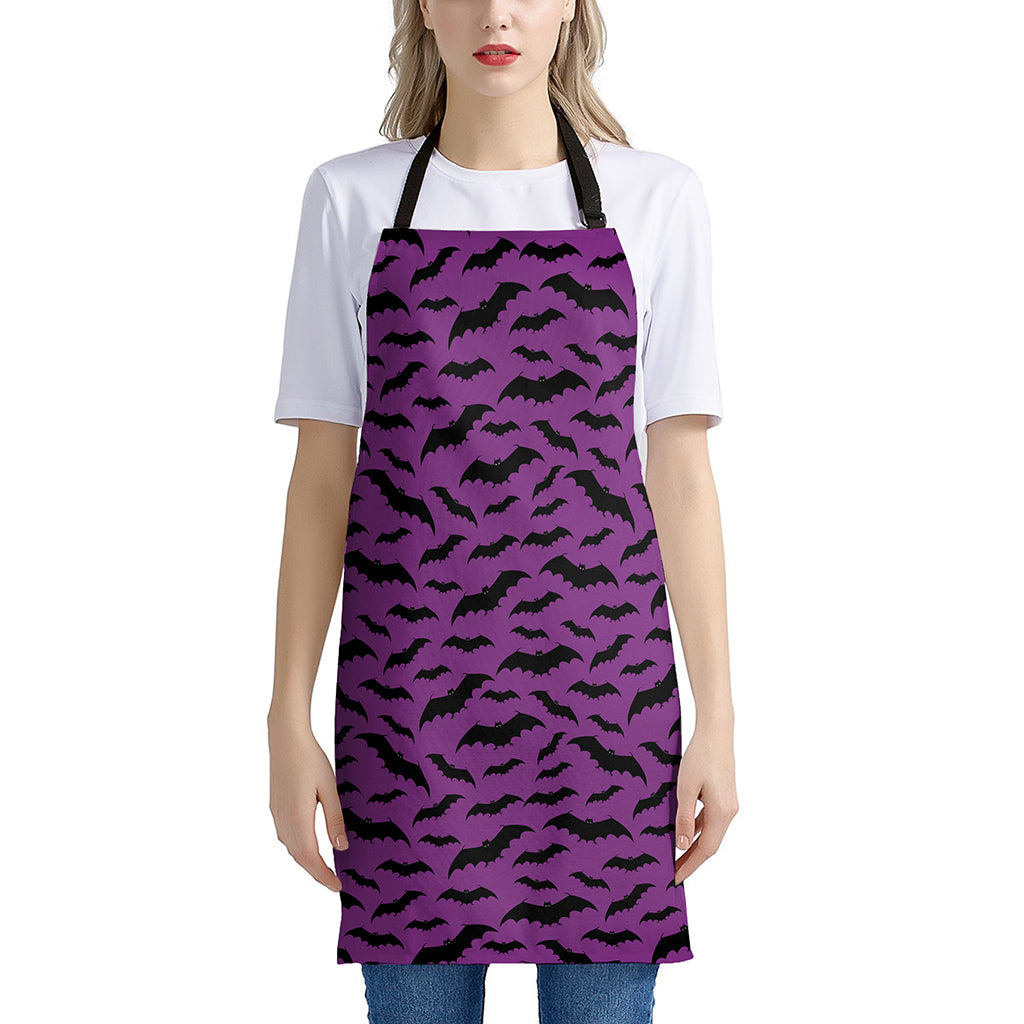 Purple And Black Halloween Bat Print Apron