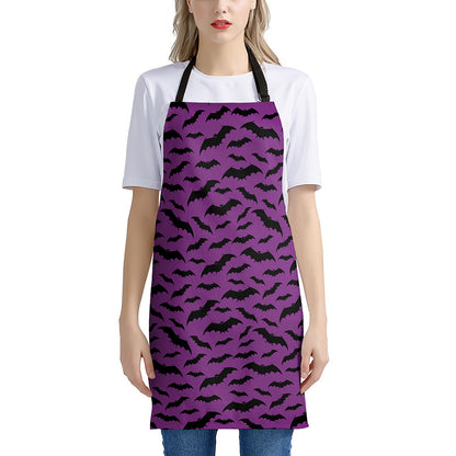 Purple And Black Halloween Bat Print Apron