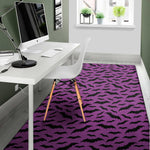 Purple And Black Halloween Bat Print Area Rug