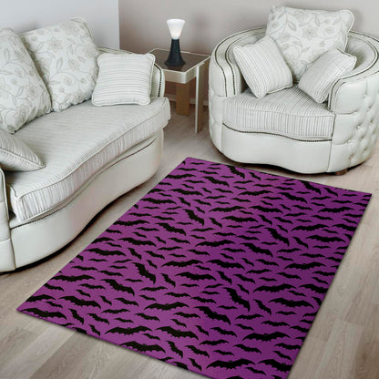 Purple And Black Halloween Bat Print Area Rug