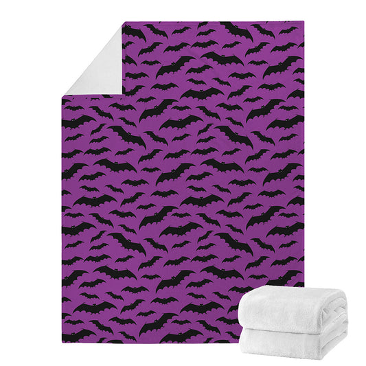 Purple And Black Halloween Bat Print Blanket