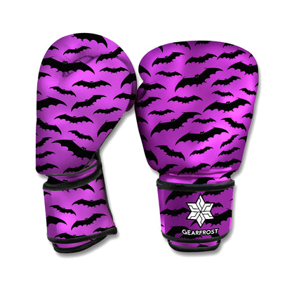 Purple And Black Halloween Bat Print Boxing Gloves