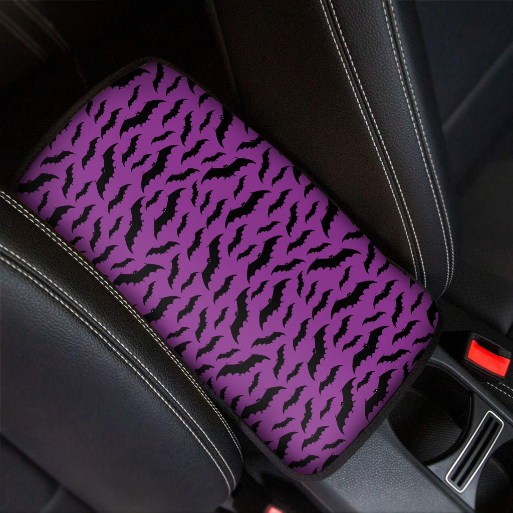 Purple And Black Halloween Bat Print Car Center Console Cover