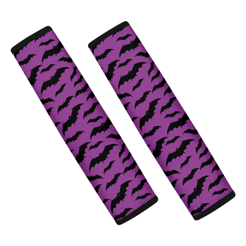 Purple And Black Halloween Bat Print Car Seat Belt Covers