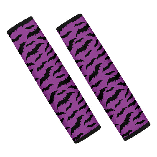 Purple And Black Halloween Bat Print Car Seat Belt Covers