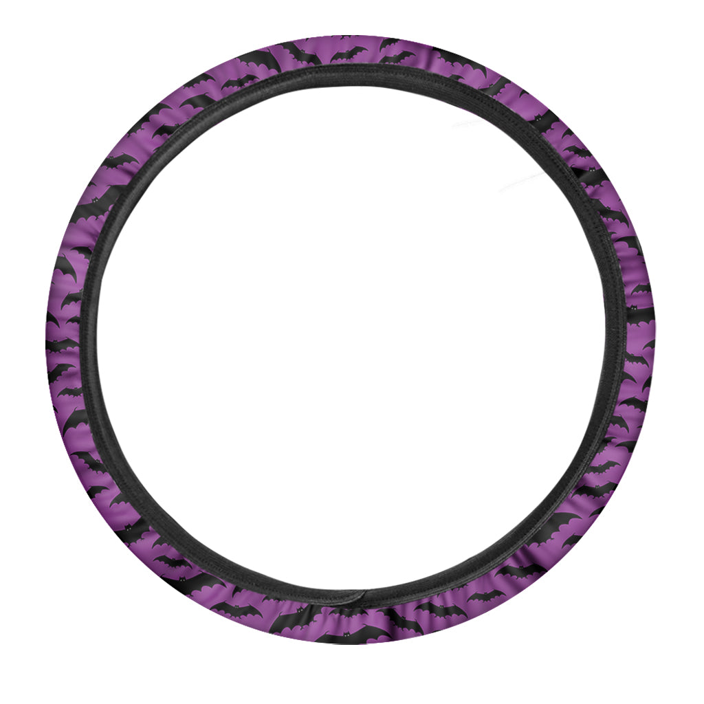 Purple And Black Halloween Bat Print Car Steering Wheel Cover