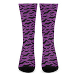 Purple And Black Halloween Bat Print Crew Socks