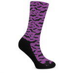 Purple And Black Halloween Bat Print Crew Socks