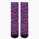 Purple And Black Halloween Bat Print Crew Socks