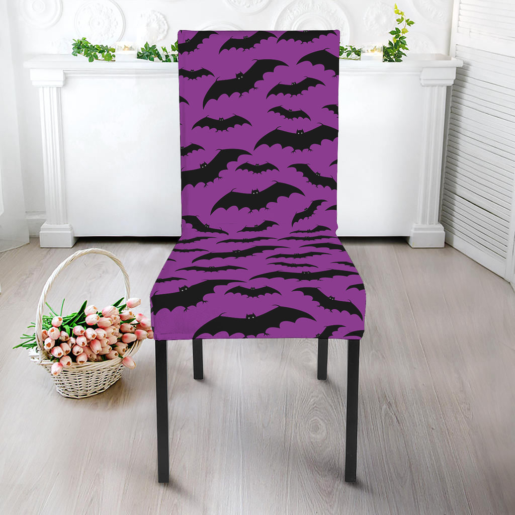 Purple And Black Halloween Bat Print Dining Chair Slipcover