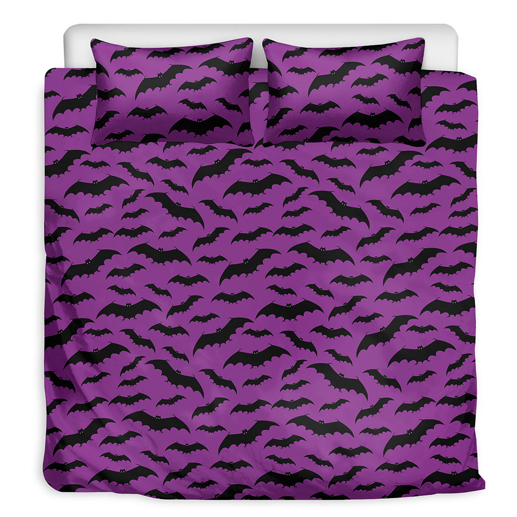 Purple And Black Halloween Bat Print Duvet Cover Bedding Set