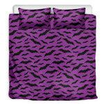 Purple And Black Halloween Bat Print Duvet Cover Bedding Set