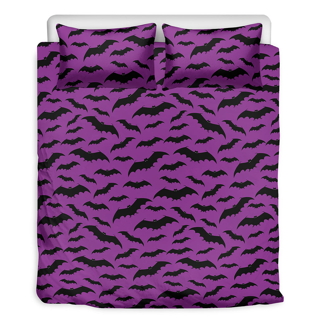 Purple And Black Halloween Bat Print Duvet Cover Bedding Set