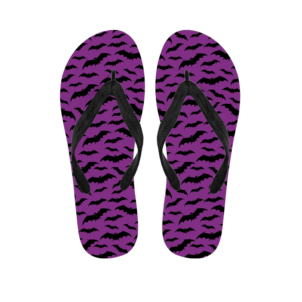 Purple And Black Halloween Bat Print Flip Flops