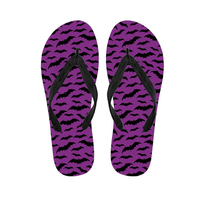 Purple And Black Halloween Bat Print Flip Flops