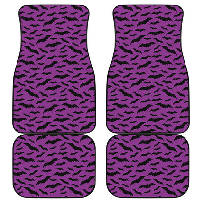 Purple And Black Halloween Bat Print Front and Back Car Floor Mats