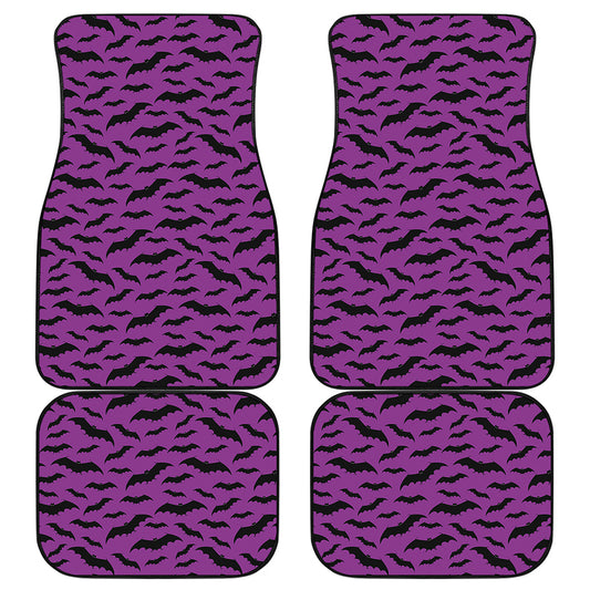 Purple And Black Halloween Bat Print Front and Back Car Floor Mats