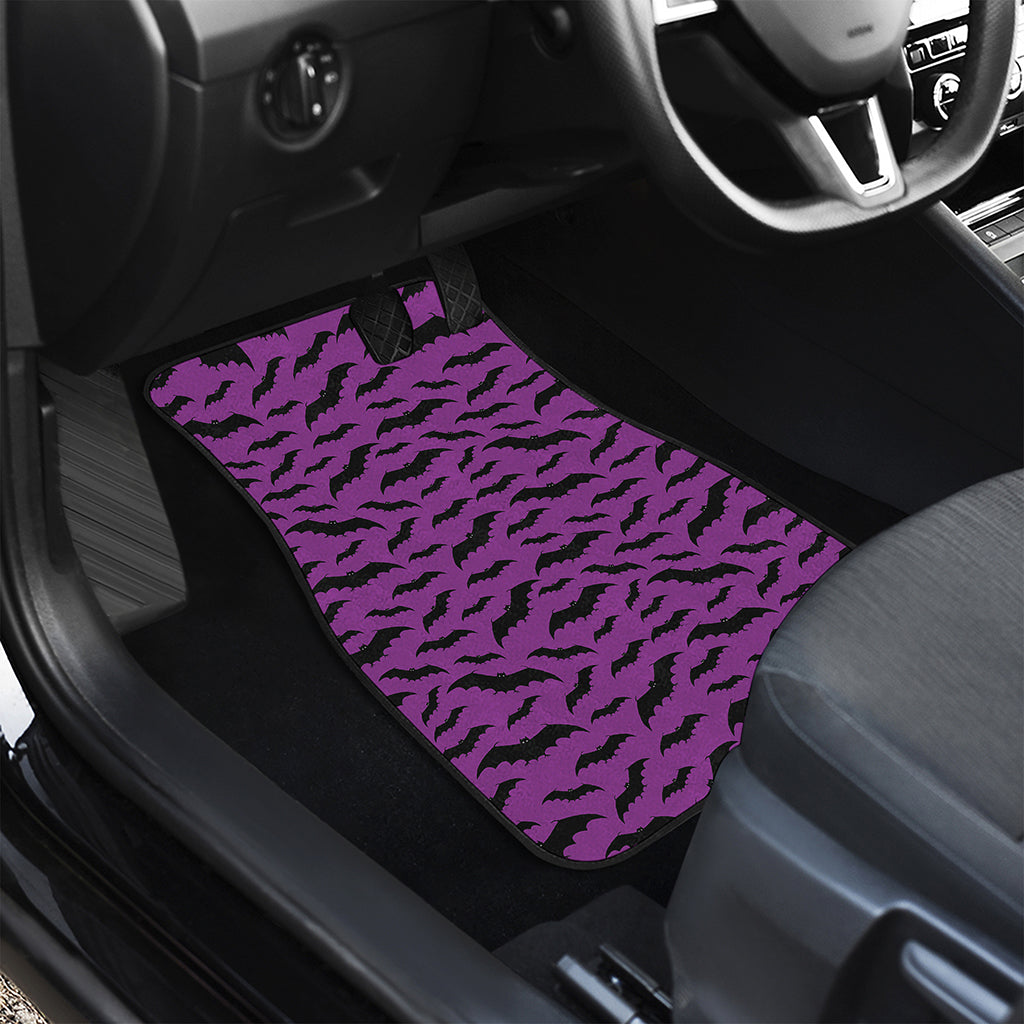 Purple And Black Halloween Bat Print Front and Back Car Floor Mats