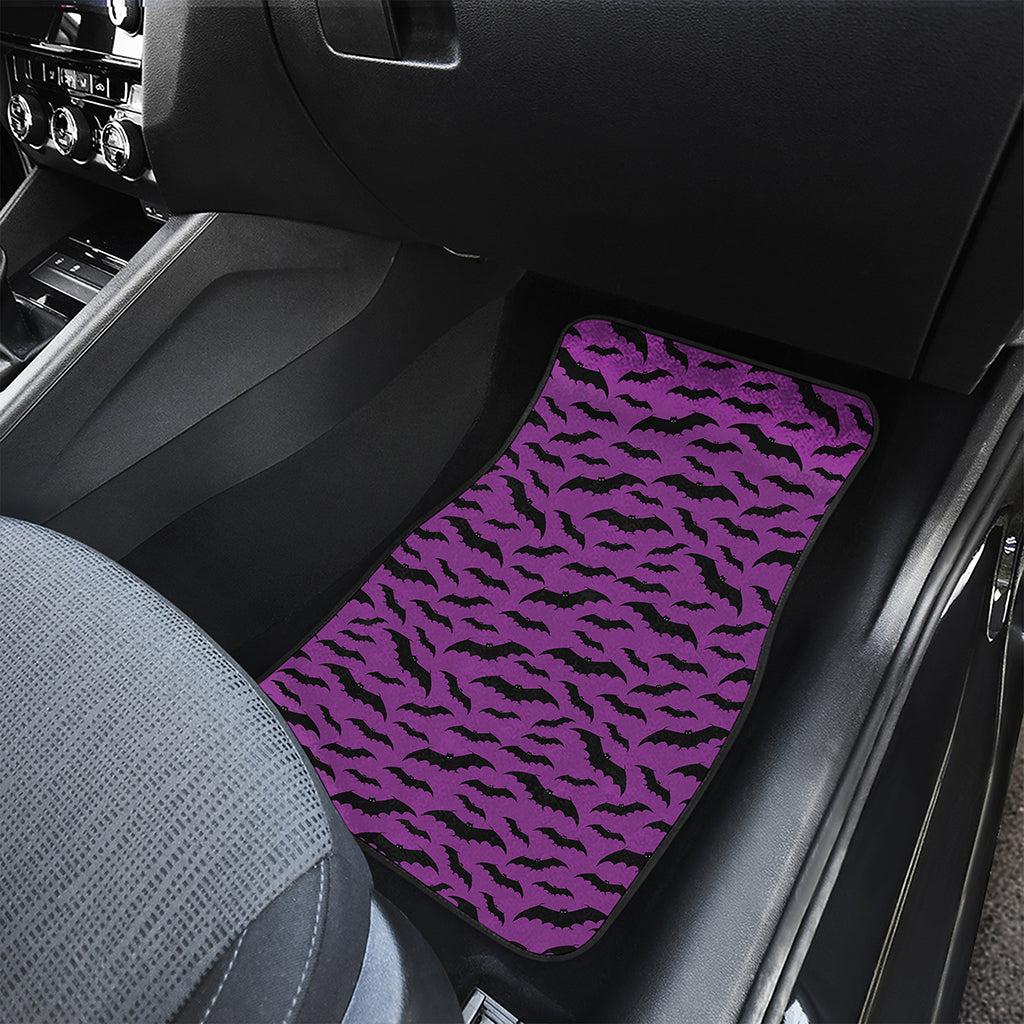 Purple And Black Halloween Bat Print Front and Back Car Floor Mats