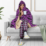 Purple And Black Halloween Bat Print Hooded Blanket