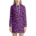 Purple And Black Halloween Bat Print Pullover Hoodie Dress