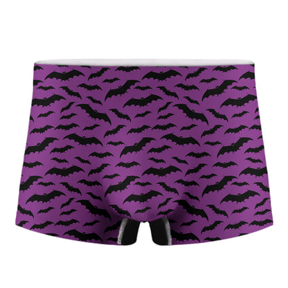 Purple And Black Halloween Bat Print Men's Boxer Briefs