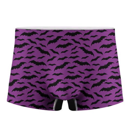 Purple And Black Halloween Bat Print Men's Boxer Briefs
