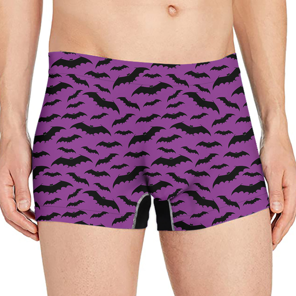Purple And Black Halloween Bat Print Men's Boxer Briefs