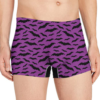 Purple And Black Halloween Bat Print Men's Boxer Briefs