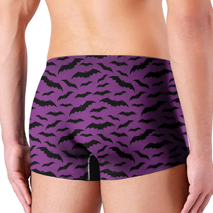 Purple And Black Halloween Bat Print Men's Boxer Briefs