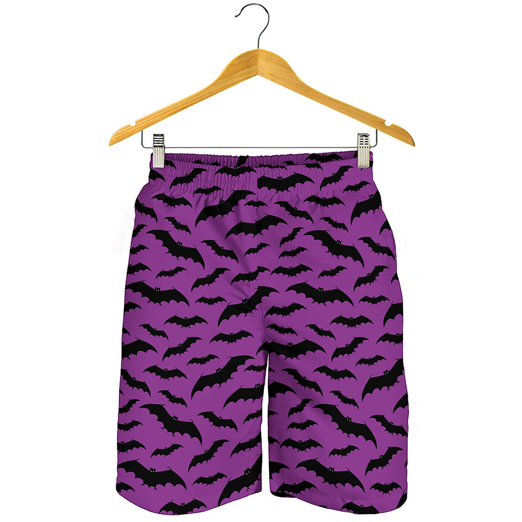 Purple And Black Halloween Bat Print Men's Shorts